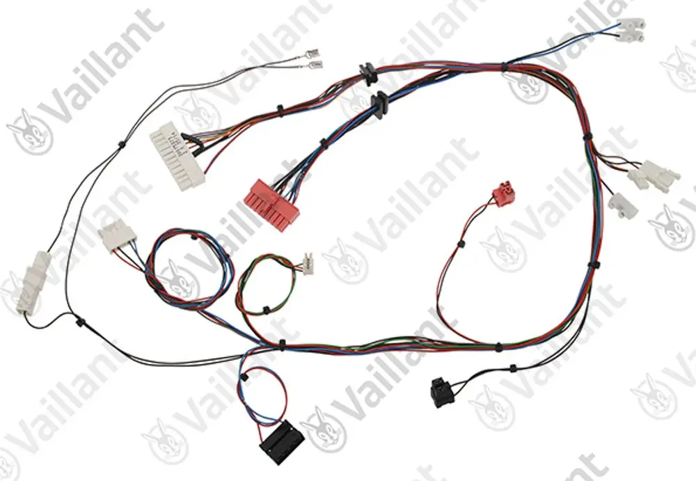 Vaillant Kabelbaum mit mehreren Anschlüssen und bunten Kabeln, für elektrische Verbindungen in Heizgeräten oder ähnlichen Anwendungen.